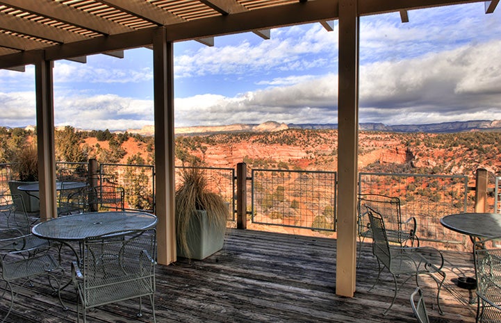 The view of Angel Canyon outside the Angel Village café