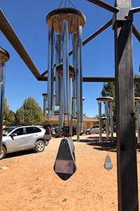 Wind chime memorial for Arby the dog in front of Old Friends at Best Friends Animal Sanctuary