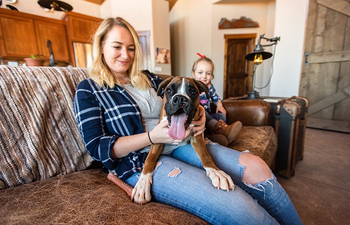 Erin and Jolene with Taco the dog with a cleft palate