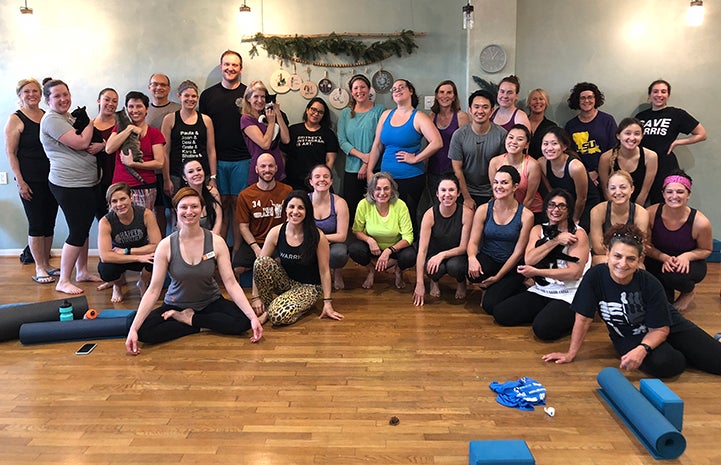 Group of people participating in a Yoga with Kittens event