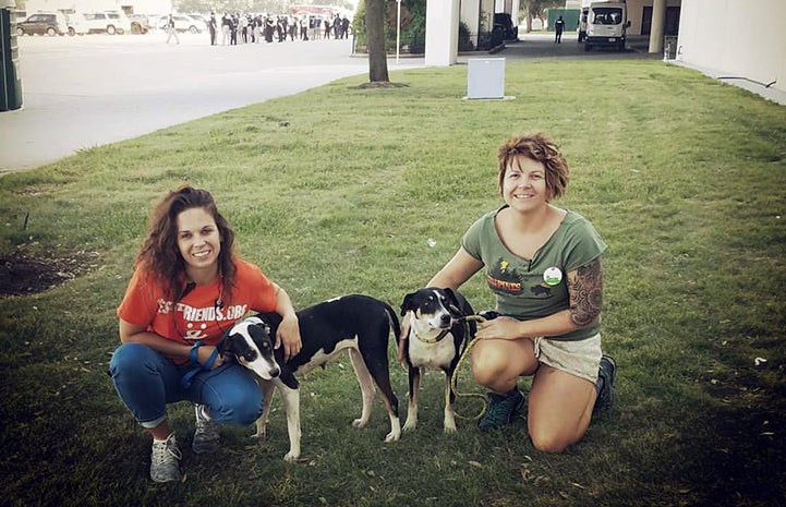 Carrie Smith with her sister Becky helping at the NRG Arena after Hurricane Harvey