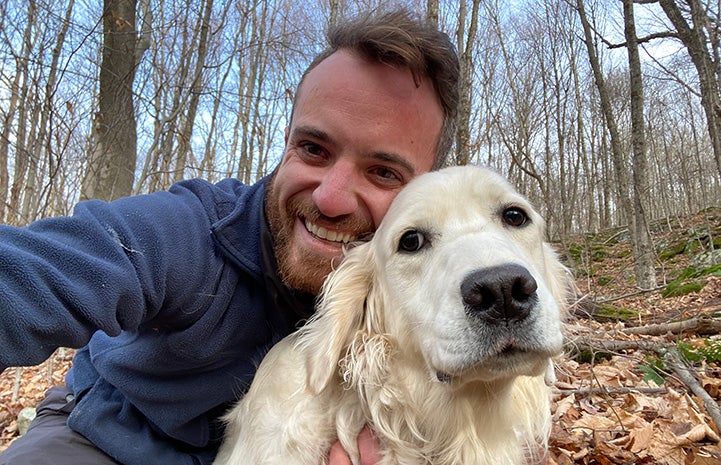 Brian James with Meadow the dog who he saved with help of his drone