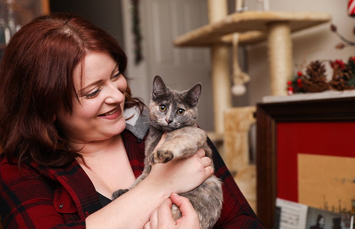 Heather came to the center to meet Little One the tripod kitten and it turned out the matchmaking was a success