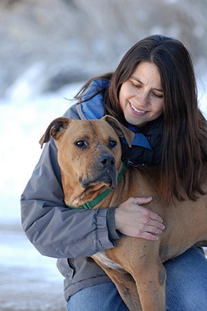 Former manager of Dogtown Michelle Weaver with Lucas the Vicktory dog