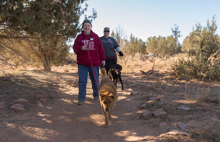 Walking the dogs and playing with the puppies are Mary's favorite things to do when visiting Best Friends