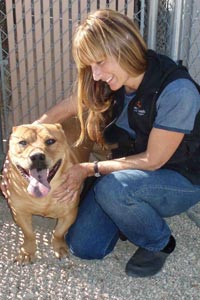 Sherry Woodard and pit bull dog