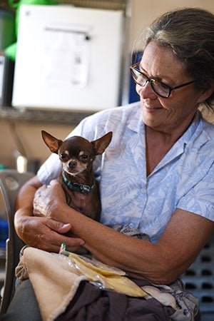 Dara holding Begonia the Chihuahua