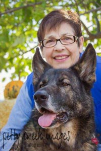 Senior German shepherd dog with his new mom