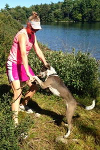 A wonderful match between an Australian cattle dog and her new mom. Here they are playing on a hike.