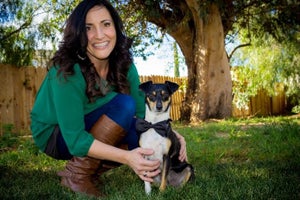 Woman with her adoptive dog Mozart