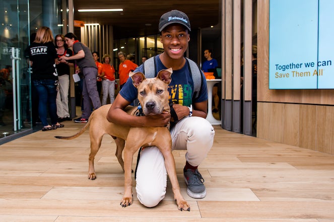 Young man with his adopted dog