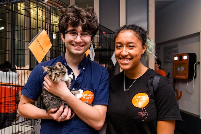 Couple with their adopted kitten