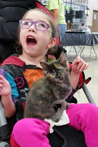 Skeeter the kitten hopped right up into little girl Neji's lap