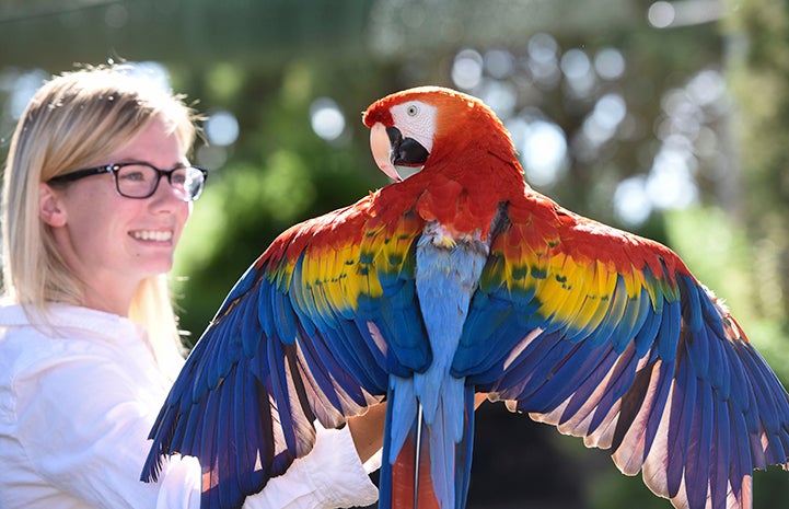 Sierra with Scarlet at Parrot Garden at Best Friends