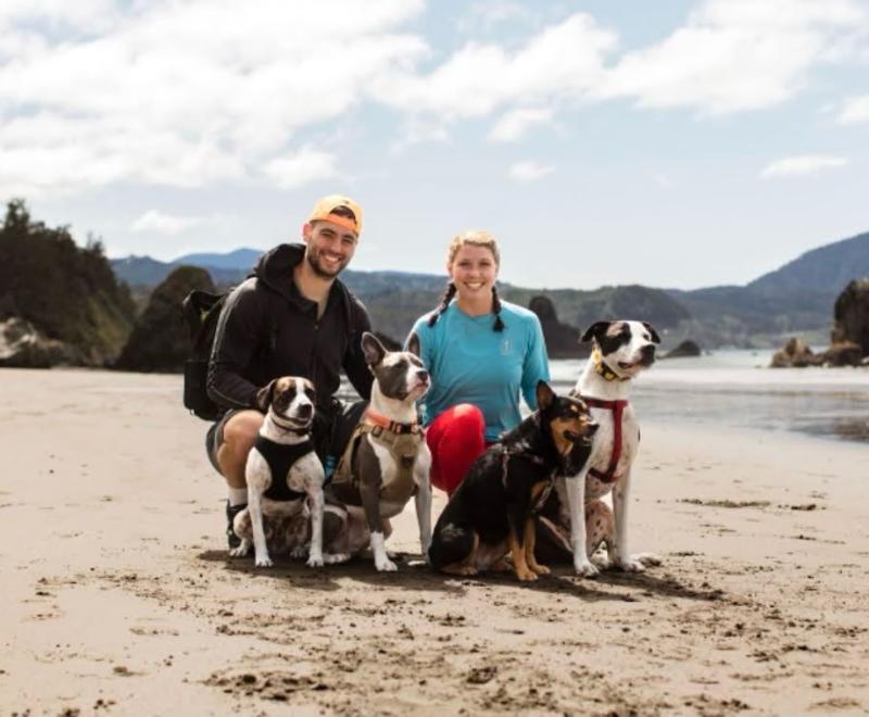 Josh and Noël Voigt with their four dogs