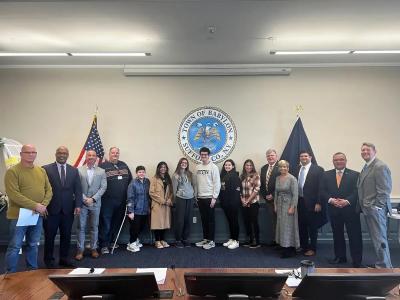 The Teen Wildlife Protectors club at Half Hollow Hills High School at the Town of Babylon City Council meeting to advocate for animal friendly legislation