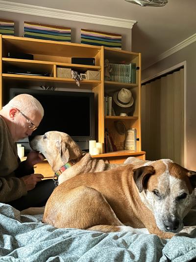 Cliff with Yogi and Tank the dogs