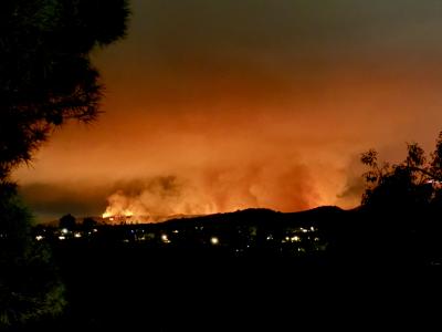 Los Angeles wildfires at night