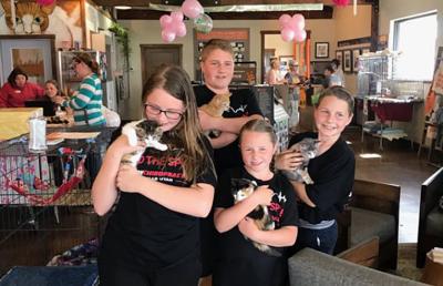 Group of kids holding kittens at a shower