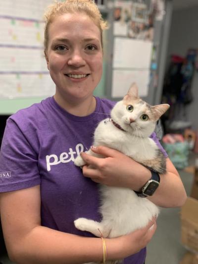 Shelby holding Mildred the cat