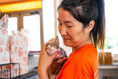 Person holding a cat at the Best Friends Super Adoption in Northwest Arkansas