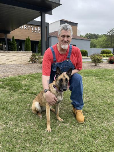 David Herrin meeting Preciosa the dog