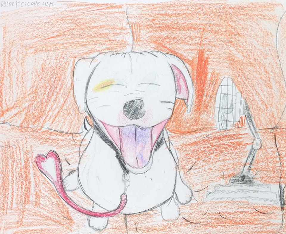 Student drawing of Rockette the dog