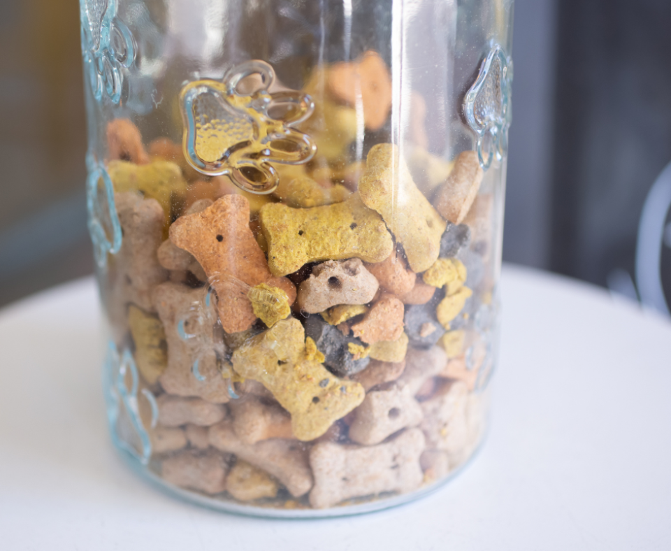  A glass jar full of dog treats